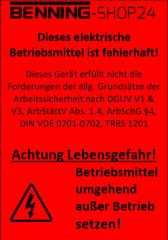 Aufkleber fehlerhaftes Betriebsmittel (1 Bogen &aacute; 12 St&uuml;ck)